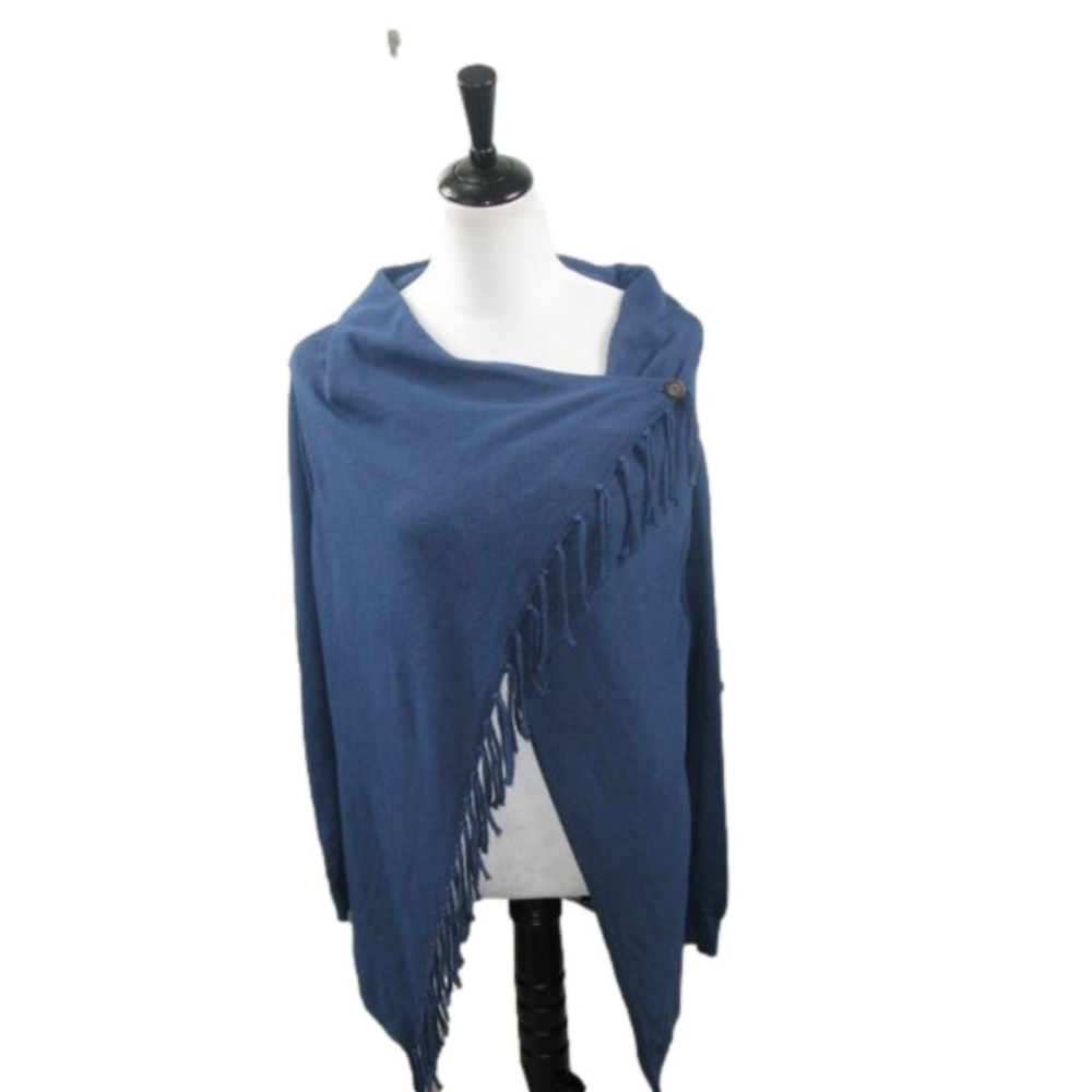 JW Style Blue Fringe Wrap Cardigan Size Large
